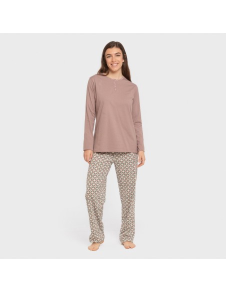 Pijama largo algodón Narciso berenjena seco