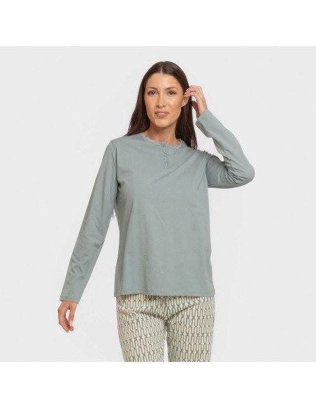 Pijama largo algodón Eucalipto celeste Pijama largo algodón Eucalipto celeste