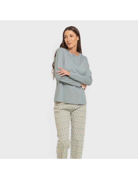 Pijama largo algodón Eucalipto celeste Pijama largo algodón Eucalipto celeste