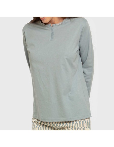Pijama largo algodón Eucalipto celeste Pijama largo algodón Eucalipto celeste