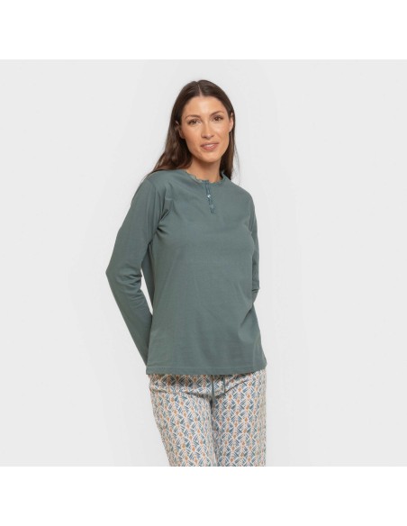 Pijama largo algodón Eloina agua marina Pijama largo algodón Eloina agua marina