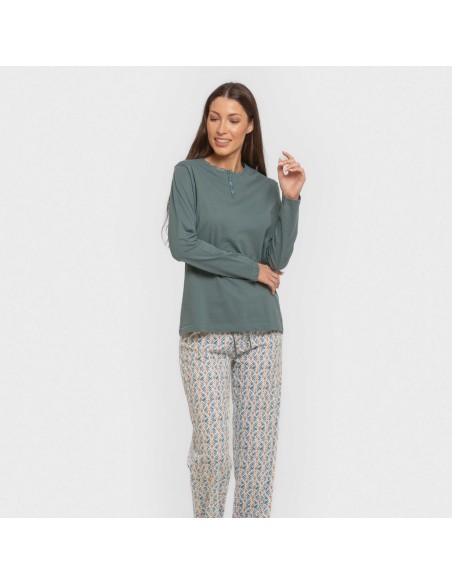 Pijama largo algodón Eloina agua marina Pijama largo algodón Eloina agua marina