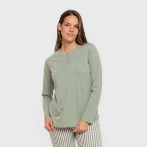 Pijama largo algodón Raya Kodac verde keike