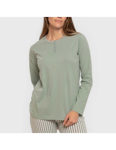 Pijama largo algodón Raya Kodac verde keike