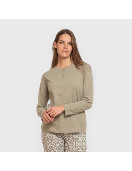 Pijama largo algodón Eugenia verde seco