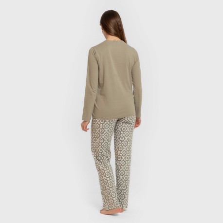 Pijama largo algodón Eugenia verde seco