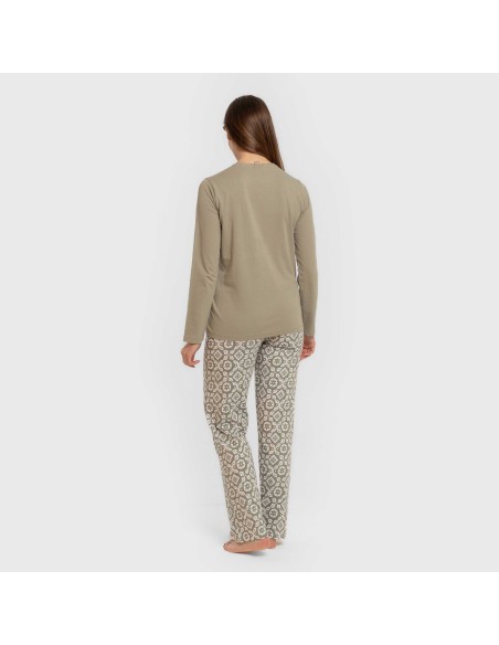 Pijama largo algodón Eugenia verde seco