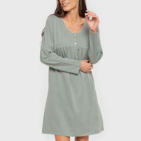 Camisón algodón manga larga encaje liso