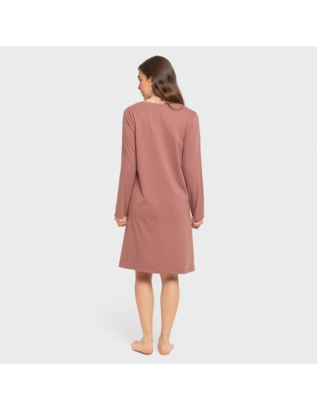 Camisón algodón manga larga encaje liso