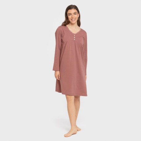 Camisón algodón manga larga encaje liso