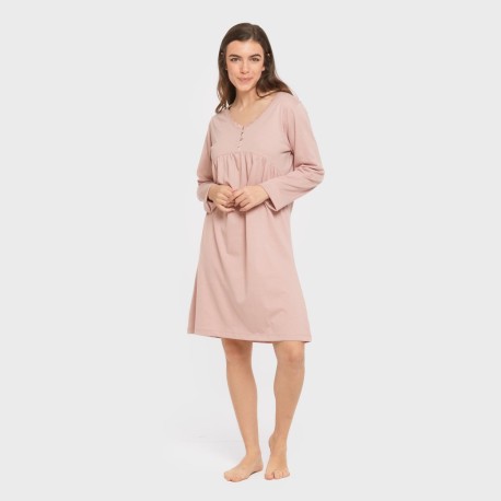 Camisón algodón manga larga encaje liso