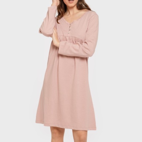 Camisón algodón manga larga encaje liso