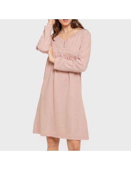 Camisón algodón manga larga encaje liso