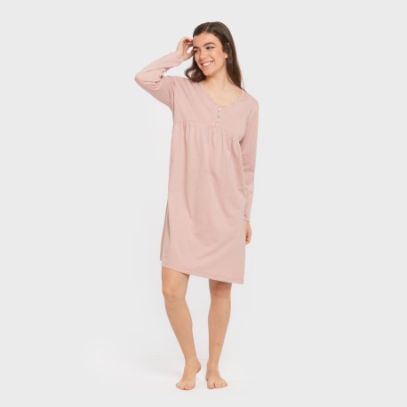 Camisón algodón manga larga encaje liso