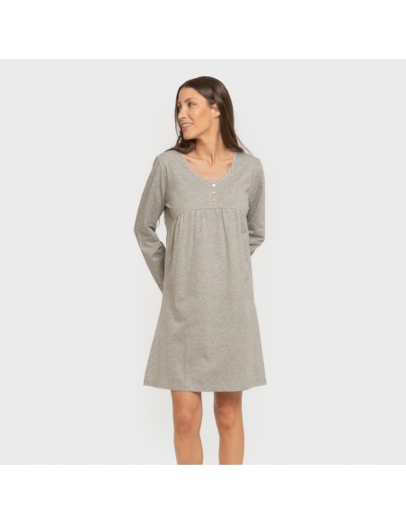 Camisón algodón manga larga encaje liso