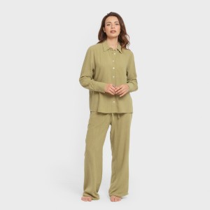 Pantalón largo lino mujer liso 2