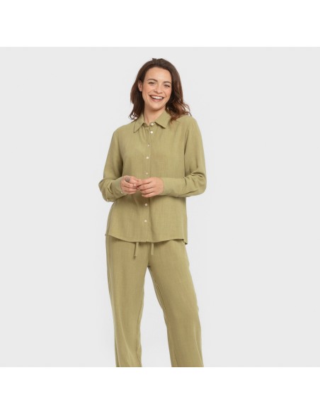 Pantalón largo lino mujer liso Pantalón largo lino mujer liso