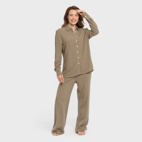 Pantalón largo lino mujer liso