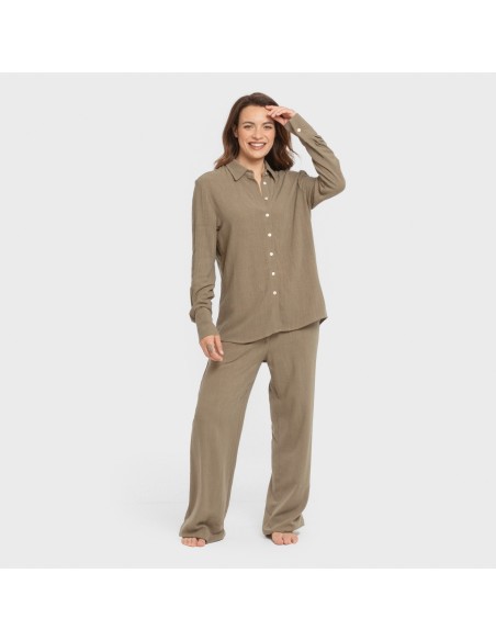 Pantalón largo lino mujer liso Pantalón largo lino mujer liso