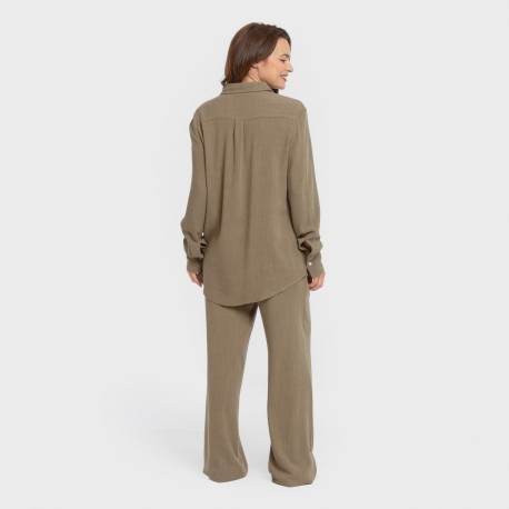 Pantalón largo lino mujer liso