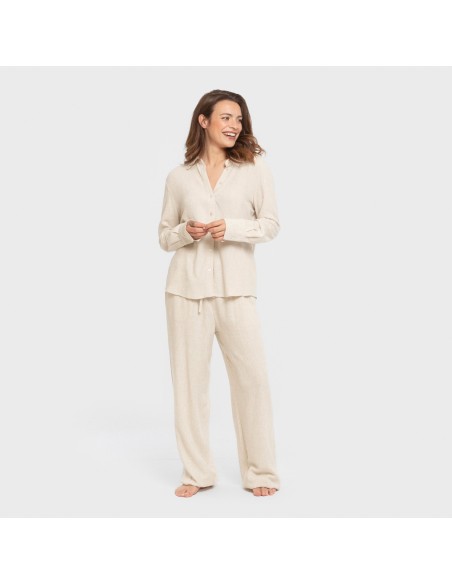 Pantalón largo lino mujer liso Pantalón largo lino mujer liso