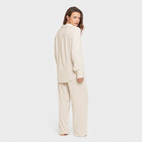 Pantalón largo lino mujer liso