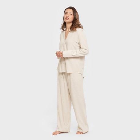 Pantalón largo lino mujer liso
