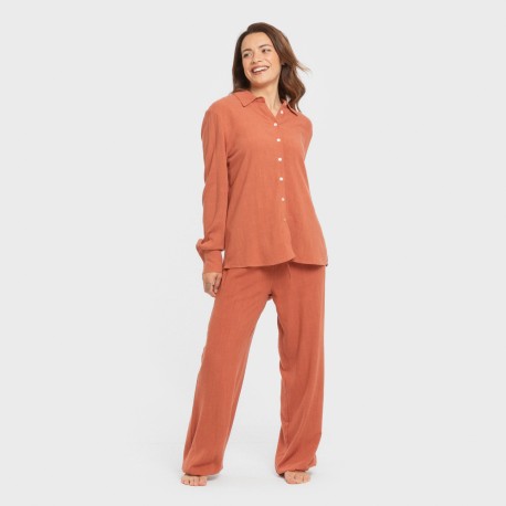 Pantalón largo lino mujer liso