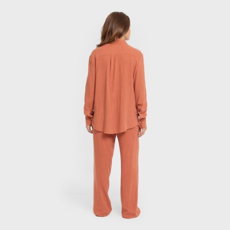 Pantalón largo lino mujer liso