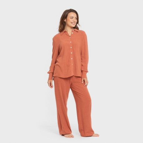 Pantalón largo lino mujer liso
