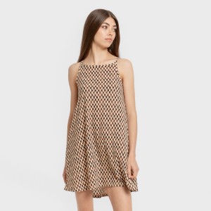 Vestido corto tirantes crepe Orlando marrón