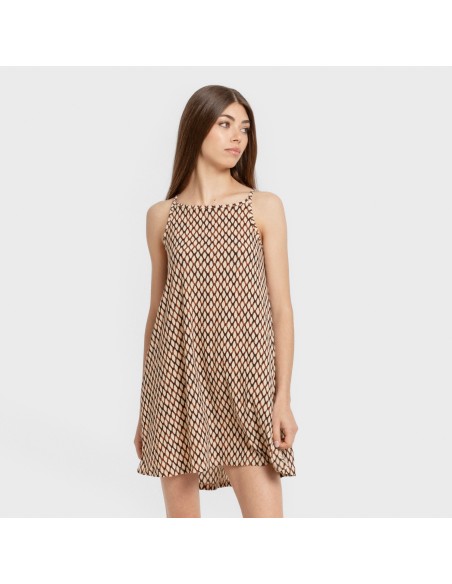 Vestido corto tirantes crepe Orlando marrón