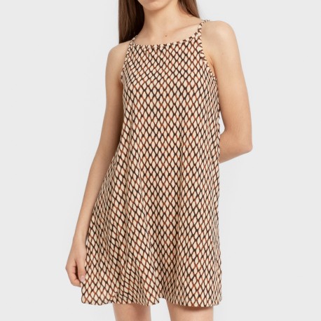 Vestido corto tirantes crepe Orlando marrón