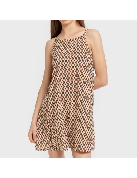 Vestido corto tirantes crepe Orlando marrón