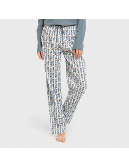 Pijama largo algodón Hibisco agua marina