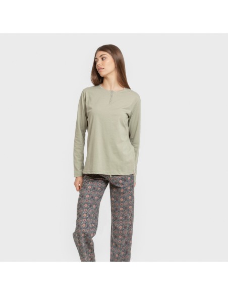 Pijama largo algodón Gabi verde claro