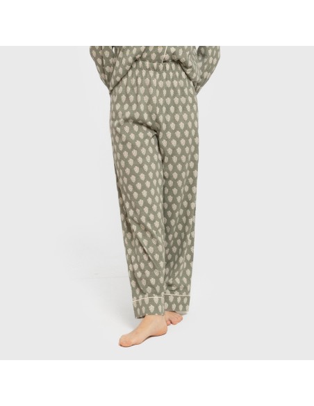 Pijama largo camisero algodón mujer Soma verde seco