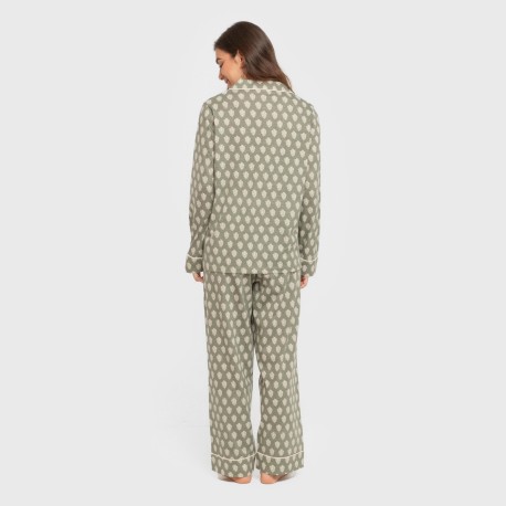 Pijama largo camisero algodón mujer Soma verde seco