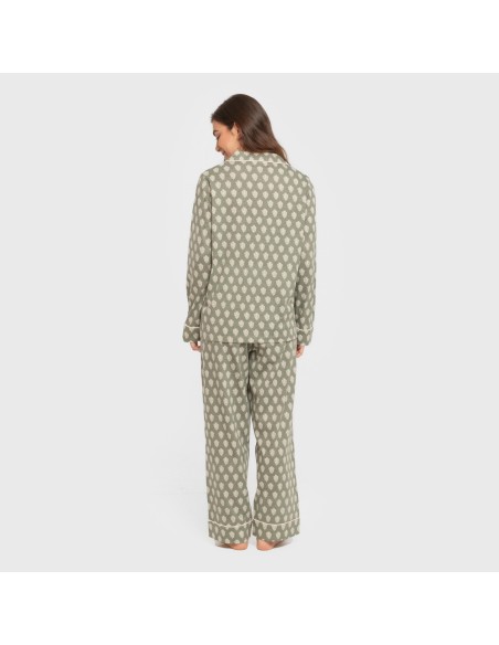 Pijama largo camisero algodón mujer Soma verde seco