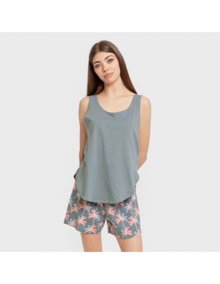 Pijama corto algodón Creta verde francés Pijama corto algodón Creta verde francés