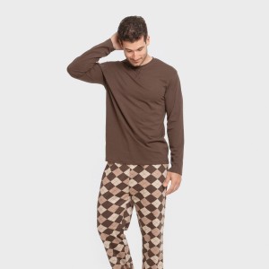Pijama largo algodón hombre Olmo marrón oscuro mezcliyado 2