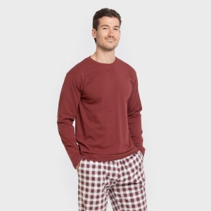 Pijama largo algodón hombre Cuadro Gustavo burdeos