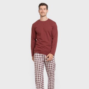 Pijama largo algodón hombre Cuadro Gustavo burdeos 2
