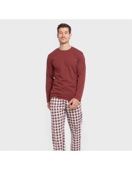 Pijama largo algodón hombre Cuadro Gustavo burdeos