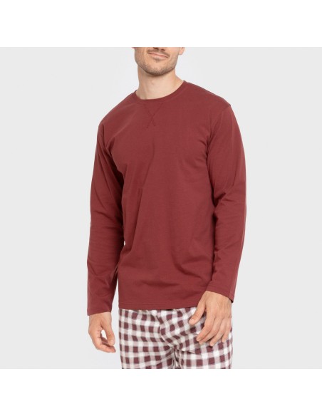 Pijama largo algodón hombre Cuadro Gustavo burdeos
