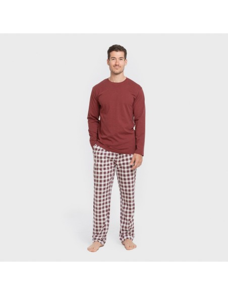 Pijama largo algodón hombre Cuadro Gustavo burdeos