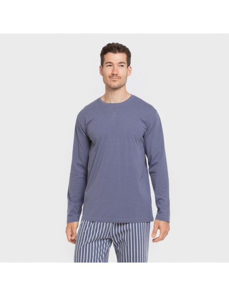 Pijama largo algodón hombre Raya Fernando azul