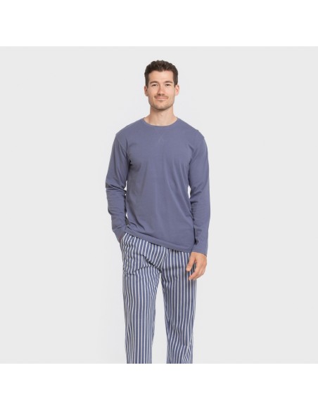 Pijama largo algodón hombre Raya Fernando azul