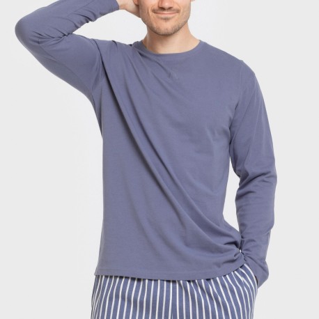 Pijama largo algodón hombre Raya Fernando azul