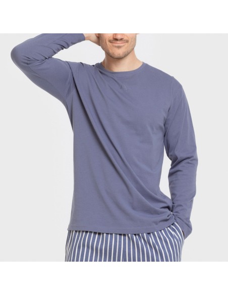 Pijama largo algodón hombre Raya Fernando azul
